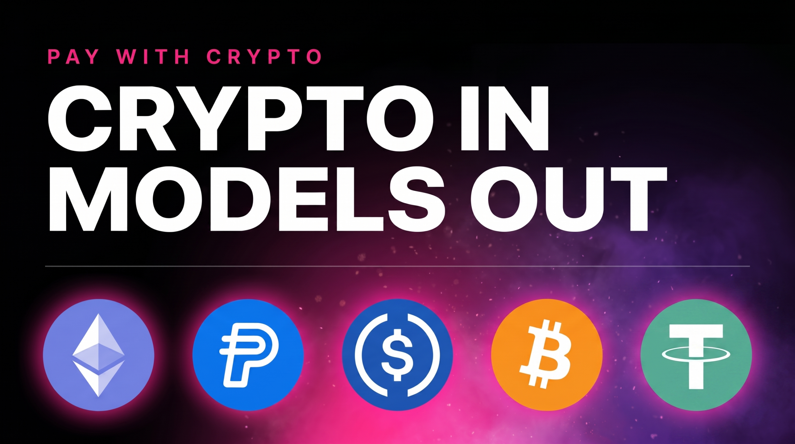 Cryptocurrencies accepted for AI API credits, showing the USDT, USDC, PYUSD, Bitcoin, and Ether logos.
