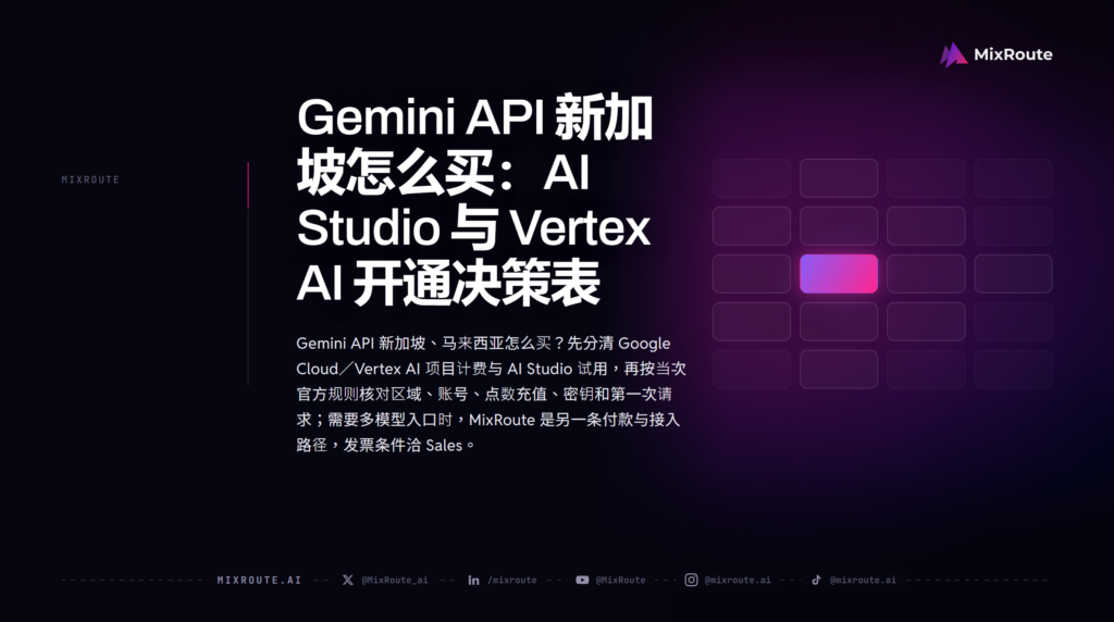Gemini API 新加坡怎么买：AI Studio 与 Vertex AI 开通决策表