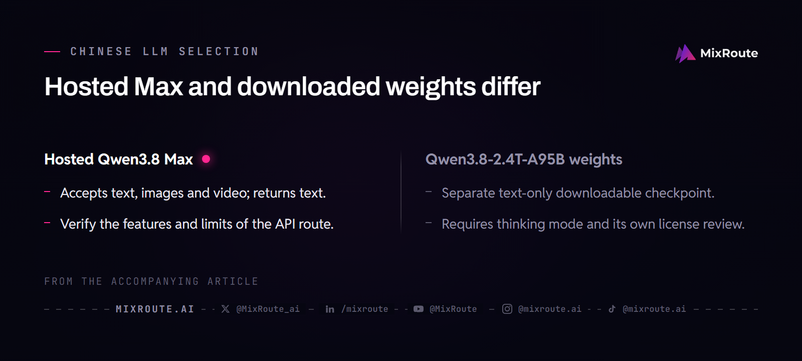 Hosted Qwen3.8 Max multimodal input differs from its text-only downloadable Max-scale checkpoint.