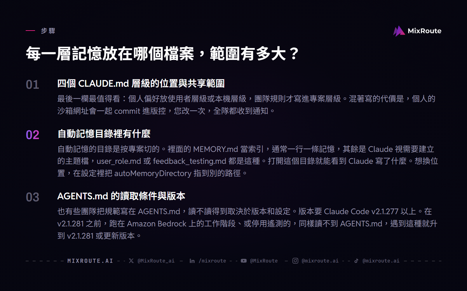 每一層記憶放在哪個檔案，範圍有多大？