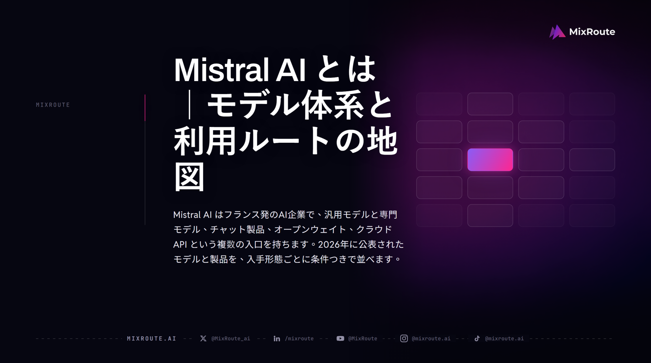 Mistral AI とは|モデル体系と利用ルートの地図 1 Mistral AI とは|モデル体系と利用ルートの地図