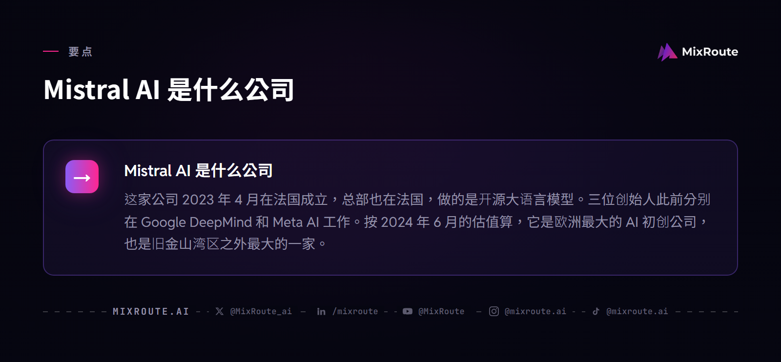 Mistral AI 是什么:模型家族与三条使用路线 2 Mistral AI 是什么公司